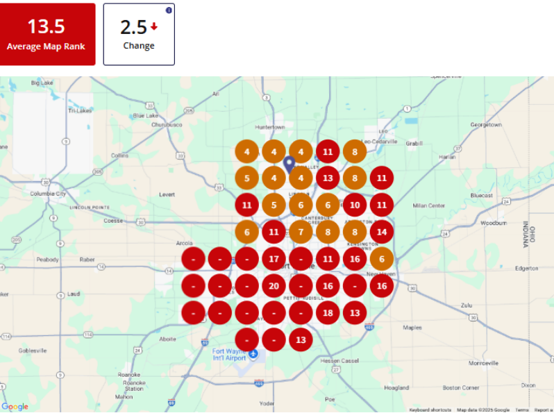 Before Troyer Retirement Google Maps ranking heatmap