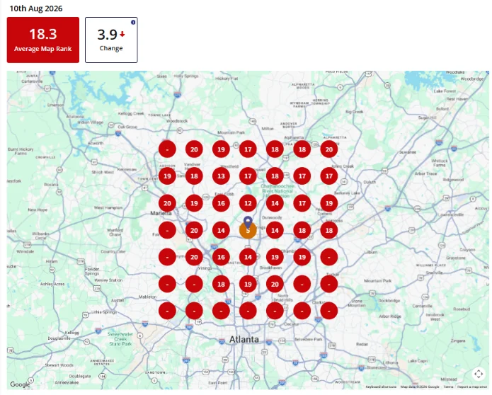 Before heatmap for local chimney sweep services sandy springs, average rank 18.3